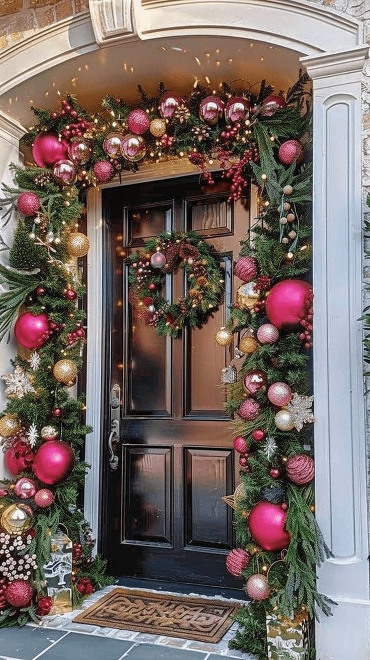 Enchanting Pink and Gold Holiday Door