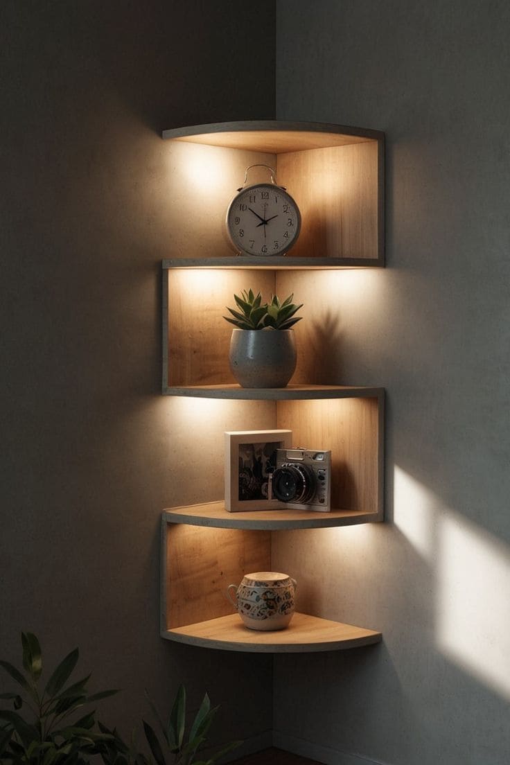 Illuminated Contemporary Corner Shelf Design