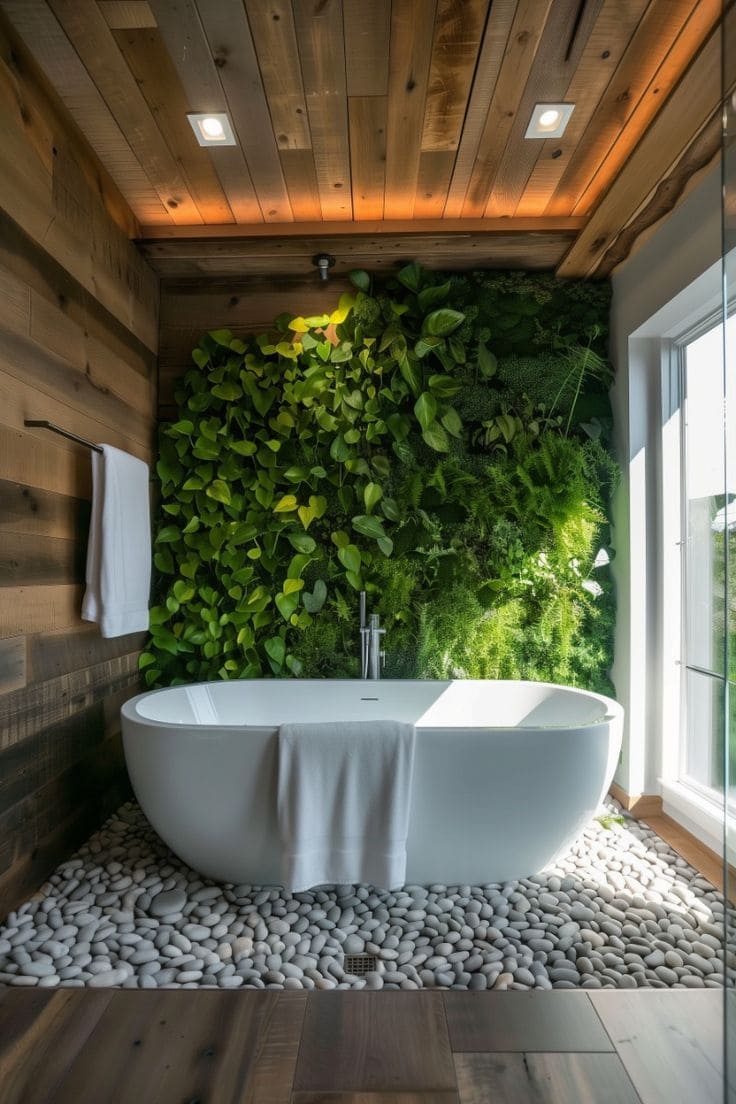 Lush Green Wall Bathroom Oasis