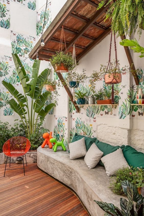 Lush Tropical Patio With Vibrant Accents