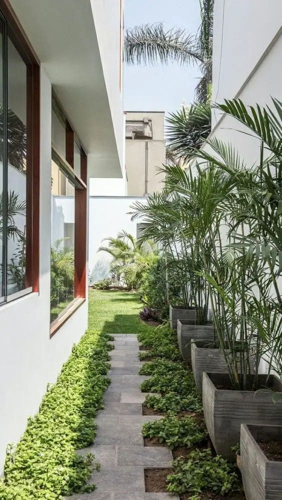 Modern Green Pathway with Sleek Planters