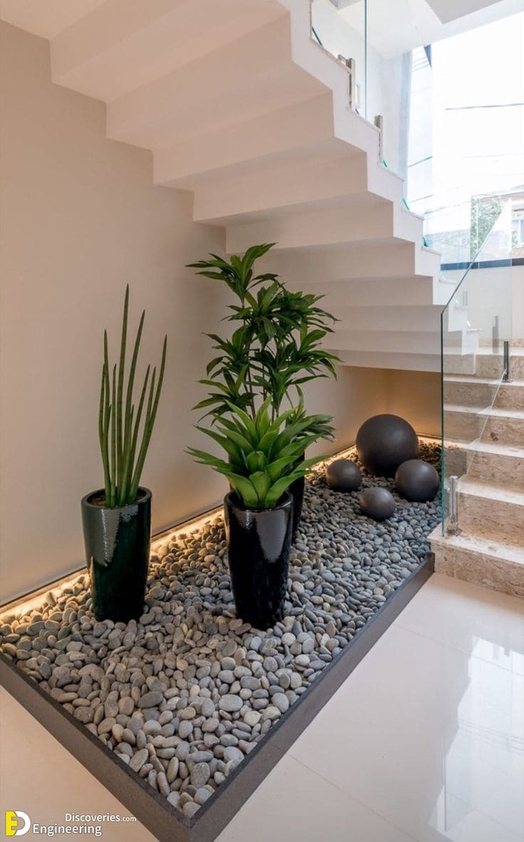 Modern Zen Garden Under Staircase