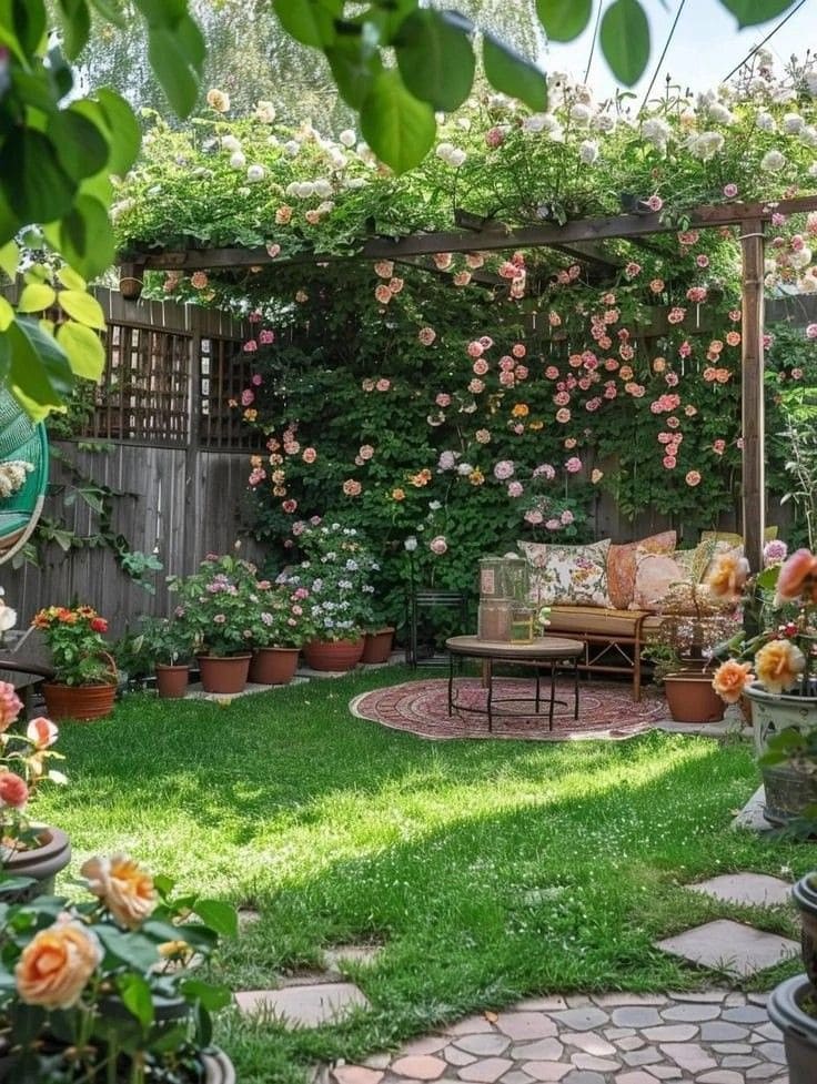 Rose-Covered Backyard Pergola Oasis