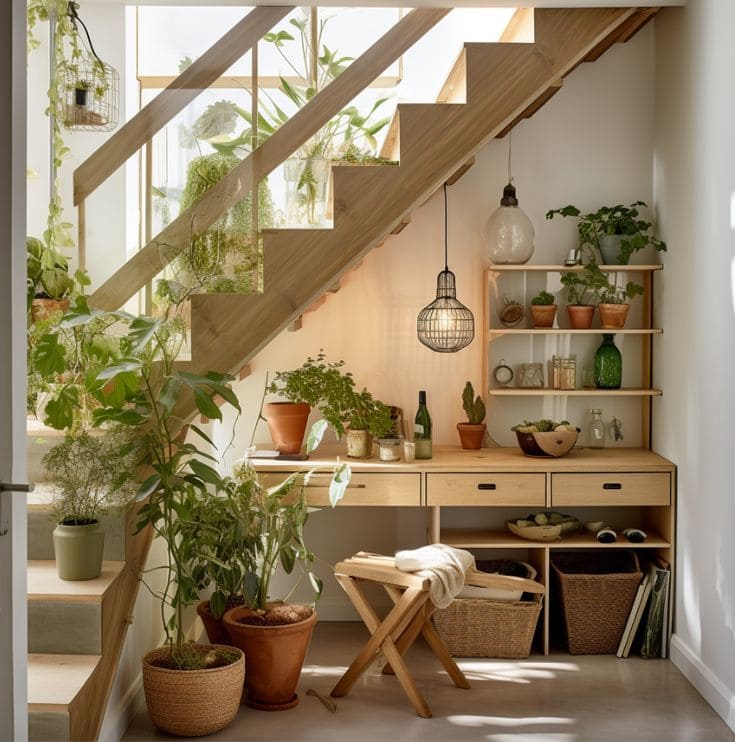 Rustic Botanical Haven Under Staircase