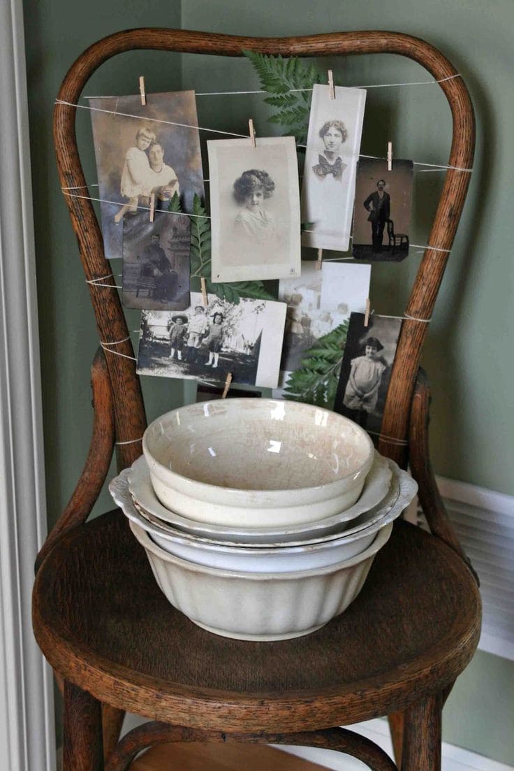 Rustic Chair Photo and Dish Display