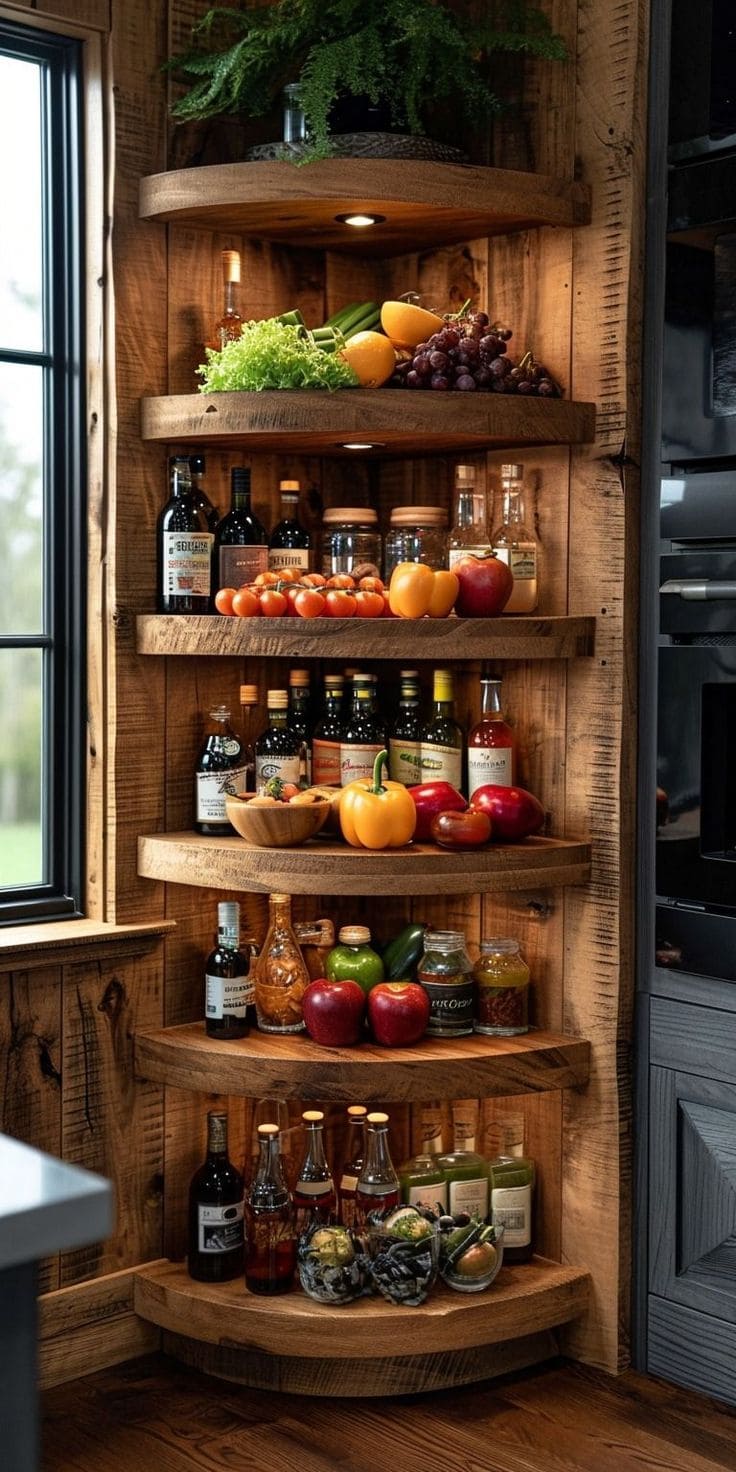 Rustic Kitchen Corner Display Shelves