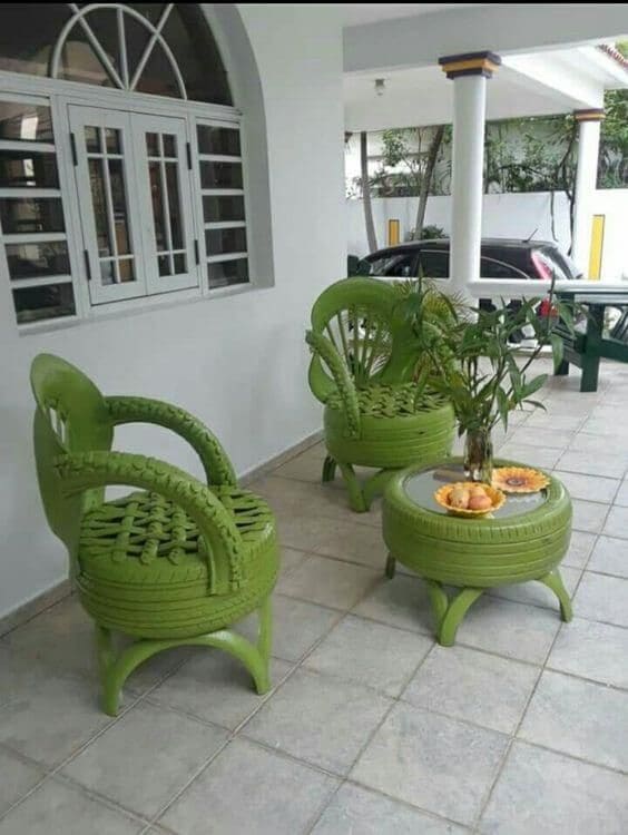 Stylish Green Tire Patio Furniture Set