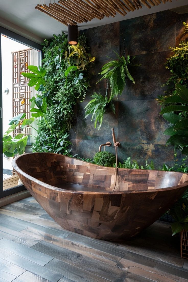 Tropical Spa-Like Bathroom with Wooden Luxury