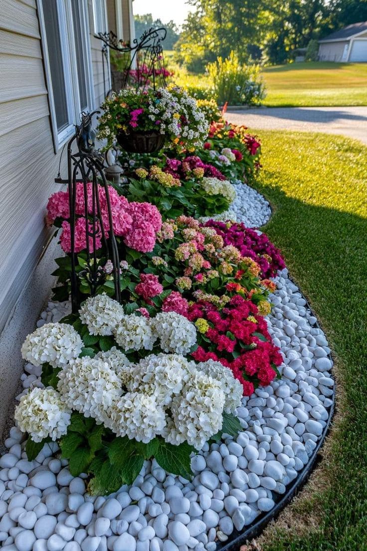 Vibrant Floral Border with White Stones