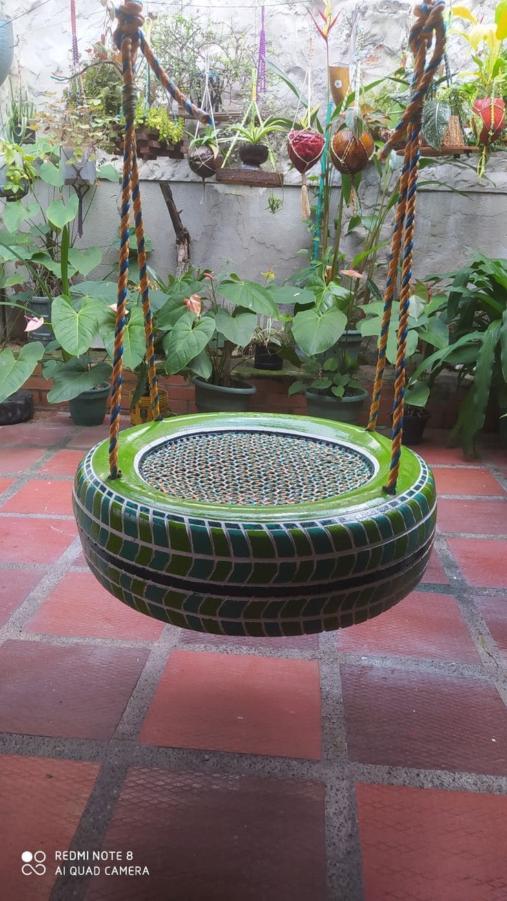 Vibrant Mosaic Tire Swing Seat