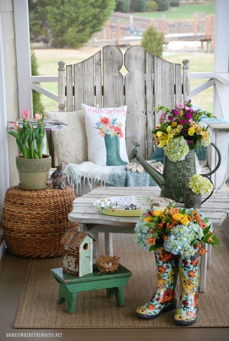 Whimsical Floral Porch with Rustic Accents