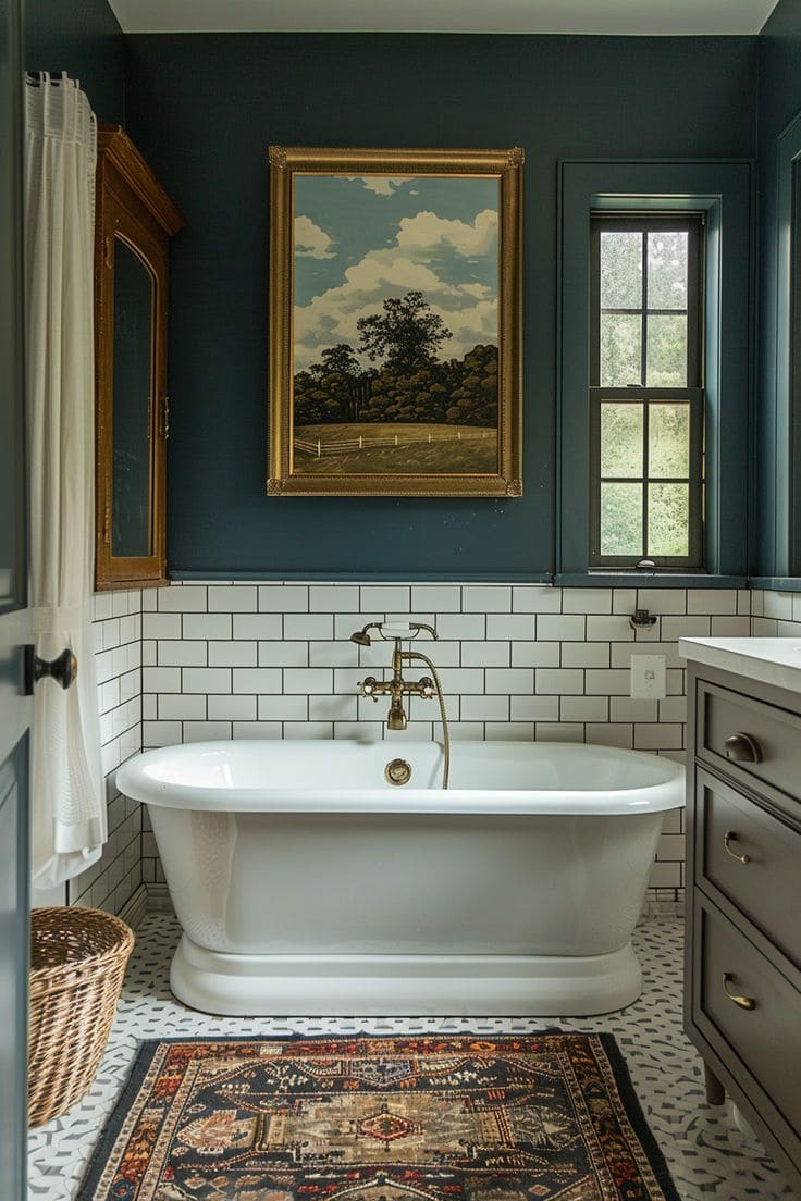 Artwork-Enhanced Vintage Bathroom