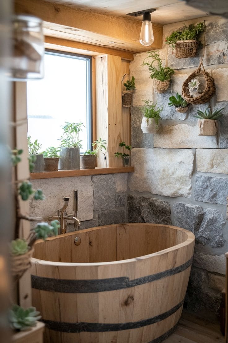 Barrel Tub and Stone Wall