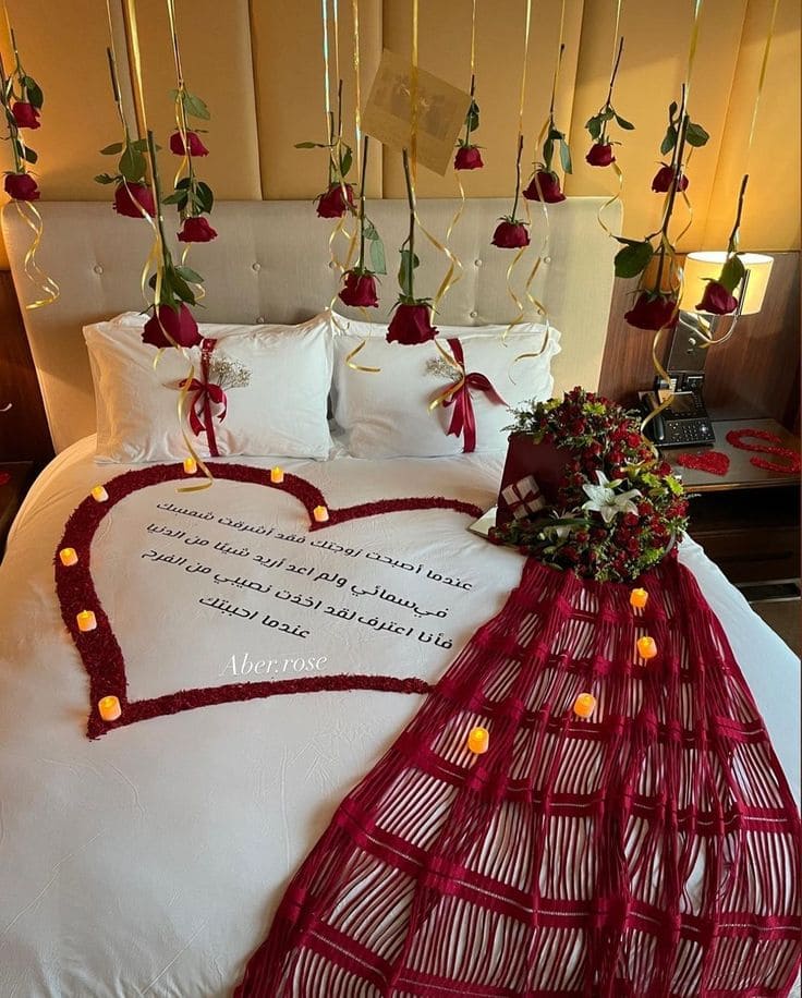 Bed with Floating Roses and Love Letter Design