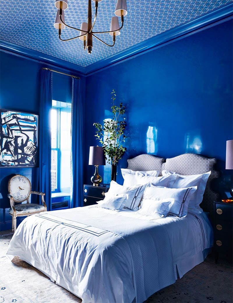 Bold Sapphire Bedroom with Artistic Flair