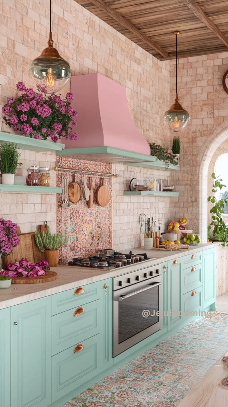 Brick-Inspired Kitchen Wallpaper Charm