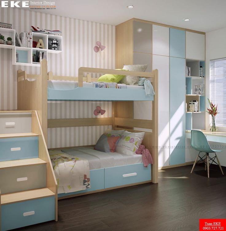 Bright and Organized Dual-Tone Bunk Bed