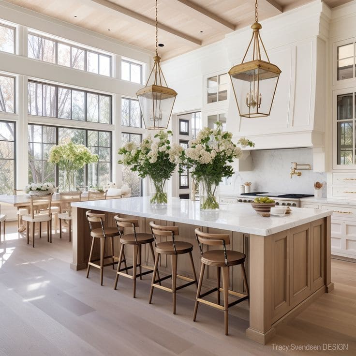 Bright and Spacious White Kitchen with Floral Accents