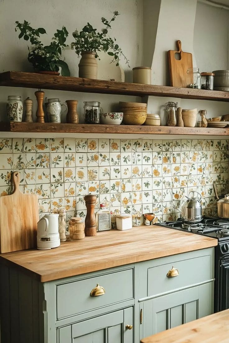 Charming Cottage-Inspired Floral Tile Kitchen