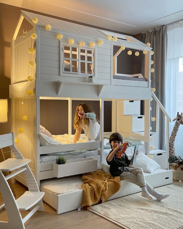 Charming Cottage-Style Bunk Bed Delight