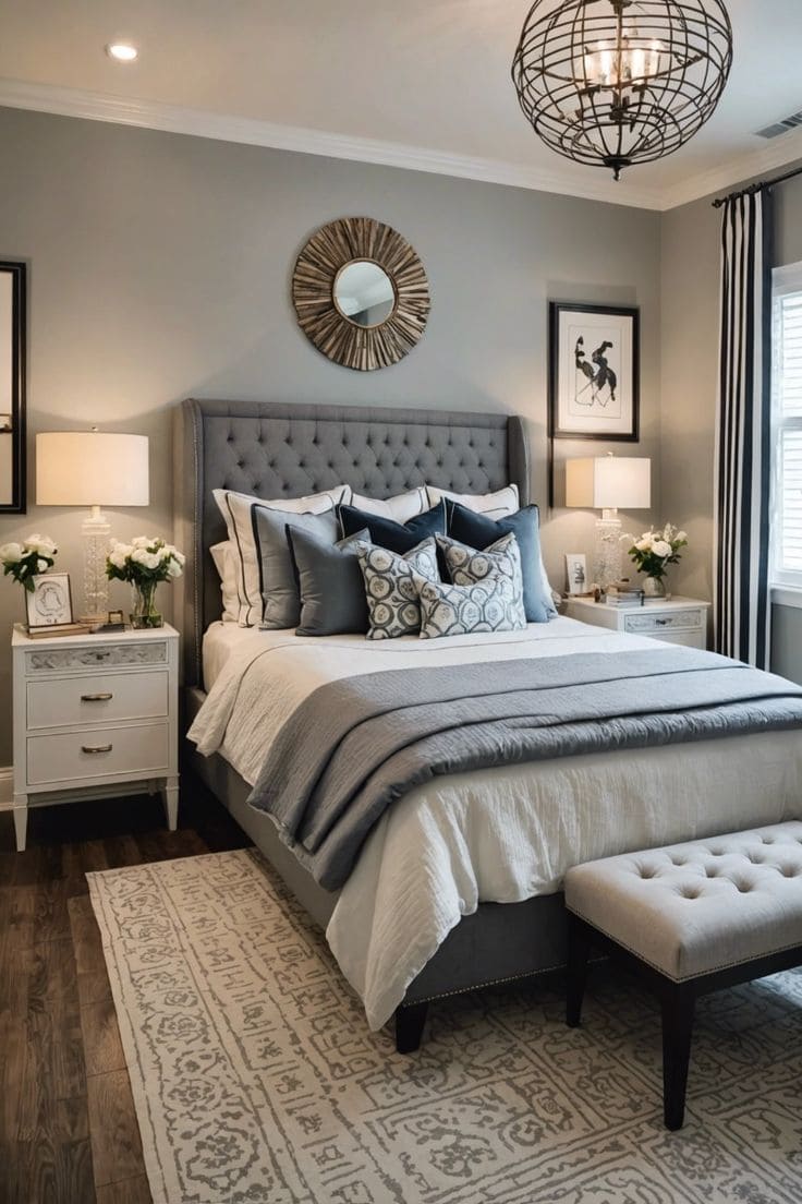 Charming Cozy Silver Grey Bedroom