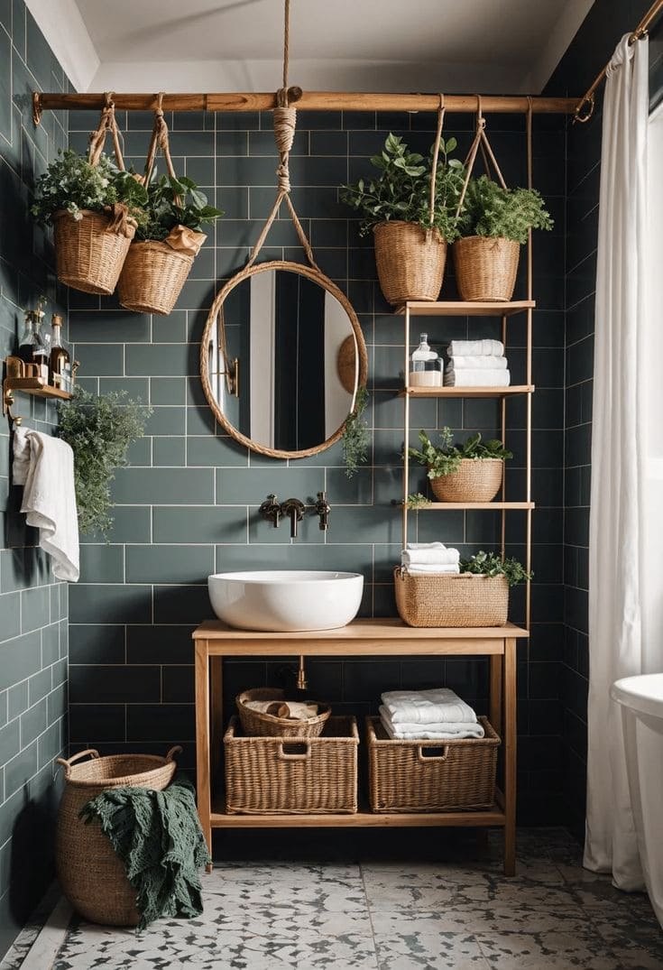 Charming Hanging Basket Bathroom Decor