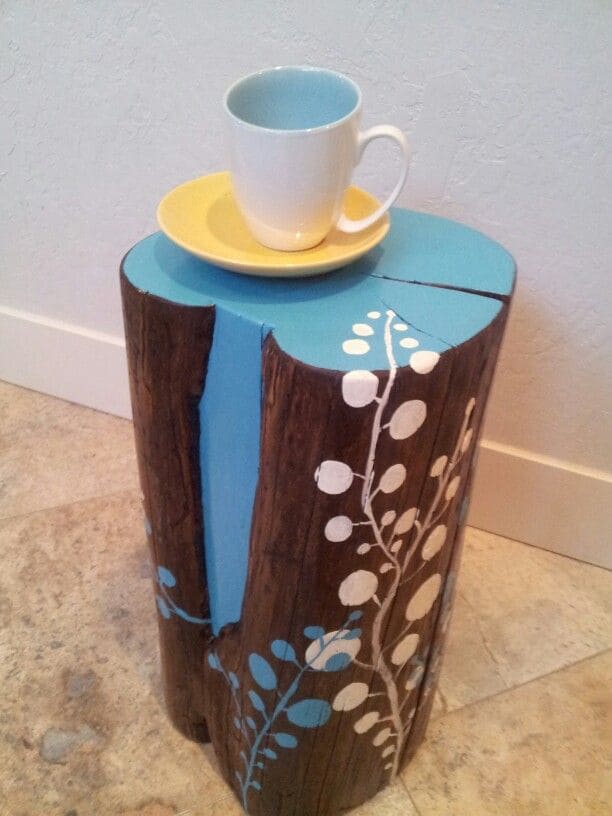 Charming Painted Tree Stump Side Table