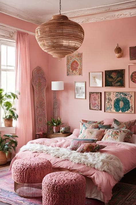 Charming Pink Bohemian Bedroom Retreat