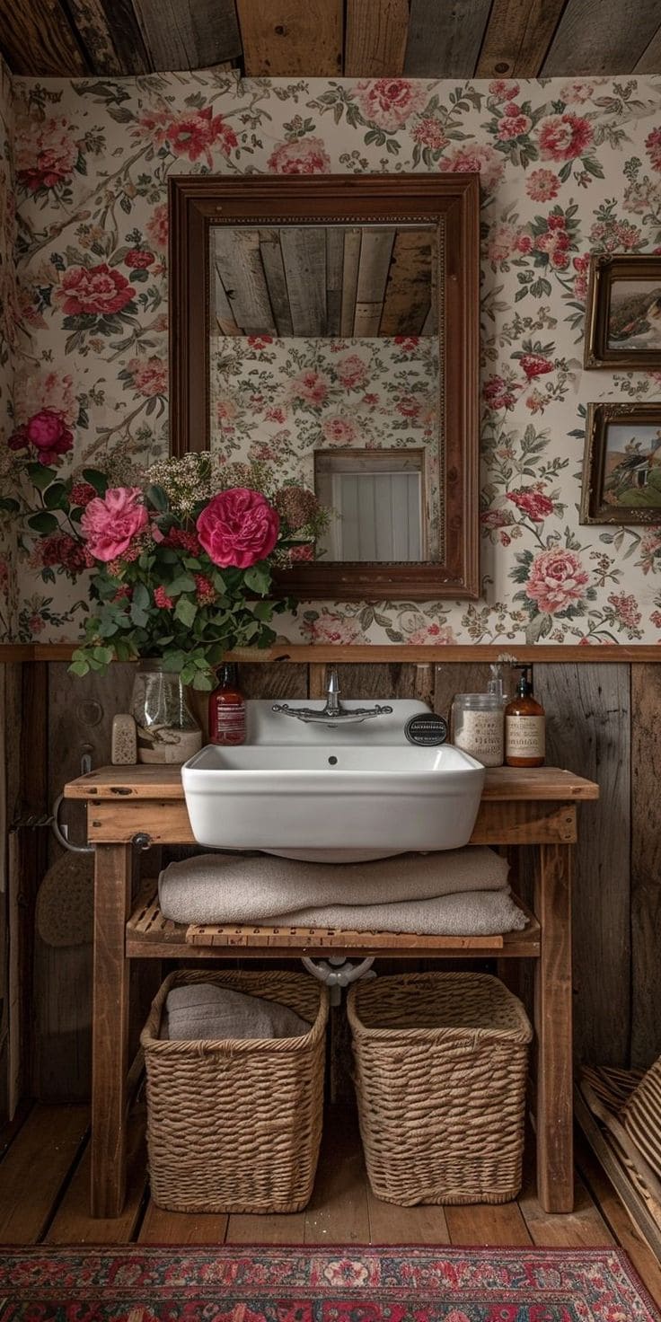 Charming Rustic Vanity with Floral Accents