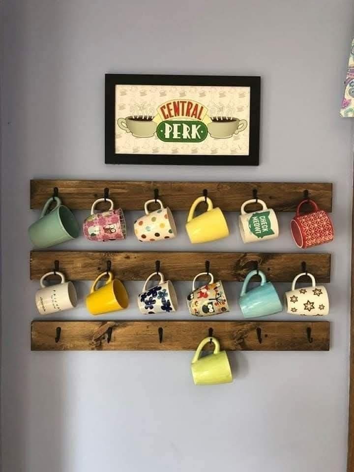 Charming Wall-Mounted Coffee Mug Display