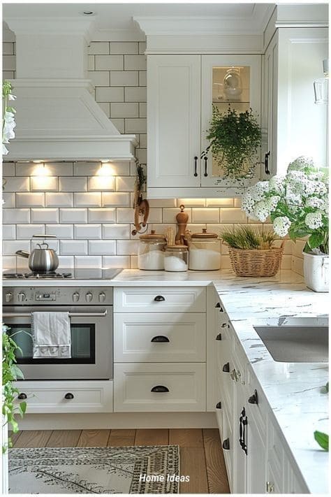 Charming White Kitchen with Floral Accents