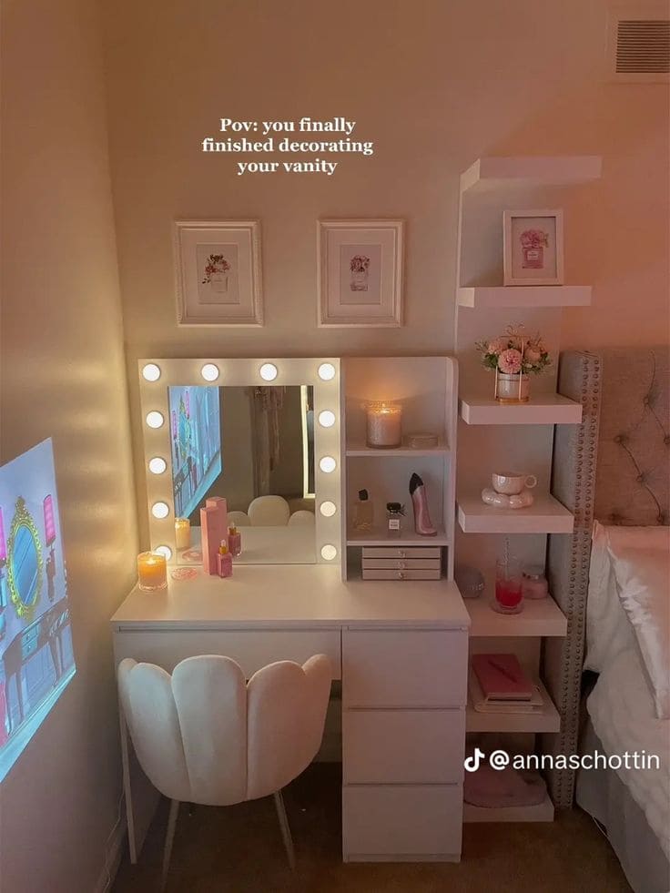 Chic Vanity Setup with Soft Lighting