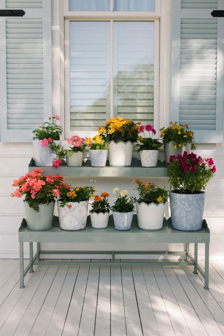 Colorful Tiered Flower Display for Spring