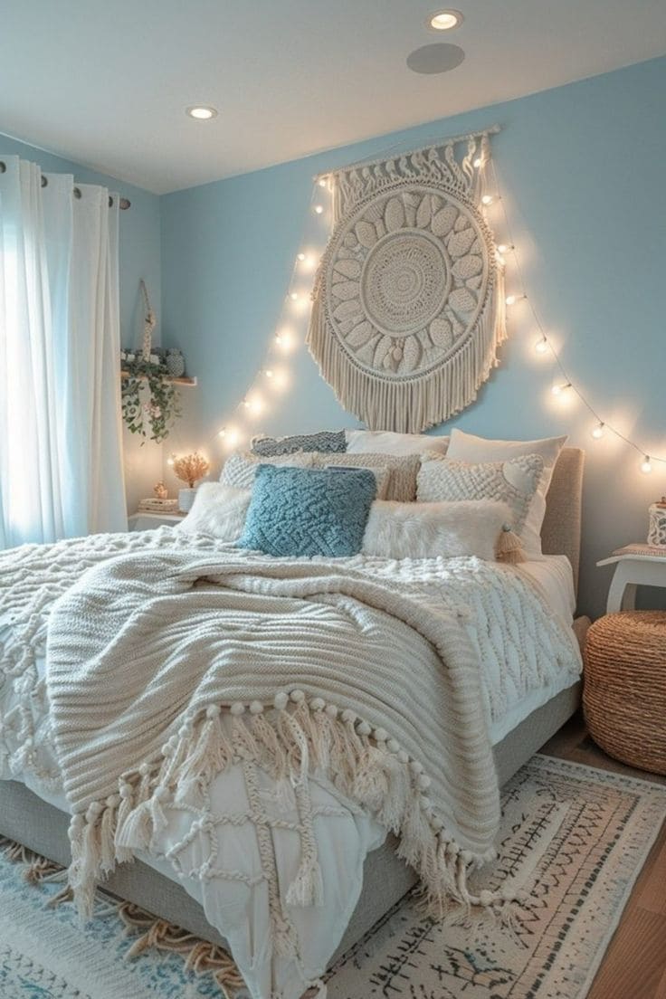 Cozy Bohemian Blue Bedroom Retreat