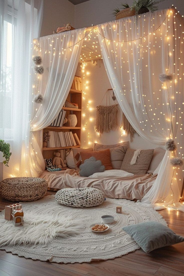 Cozy Canopy Nook with Magical Lights