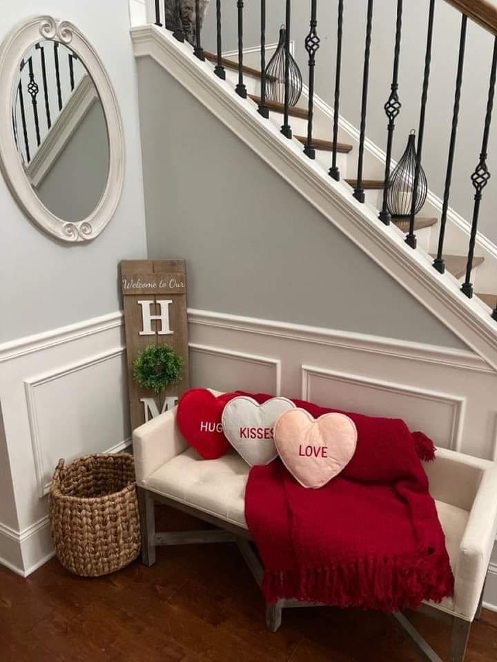 Cozy Valentine Entryway Bench Setup