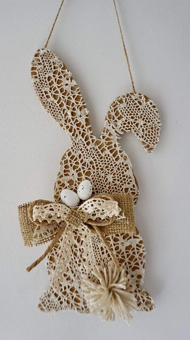 Delicate Burlap and Lace Bunny Wreath