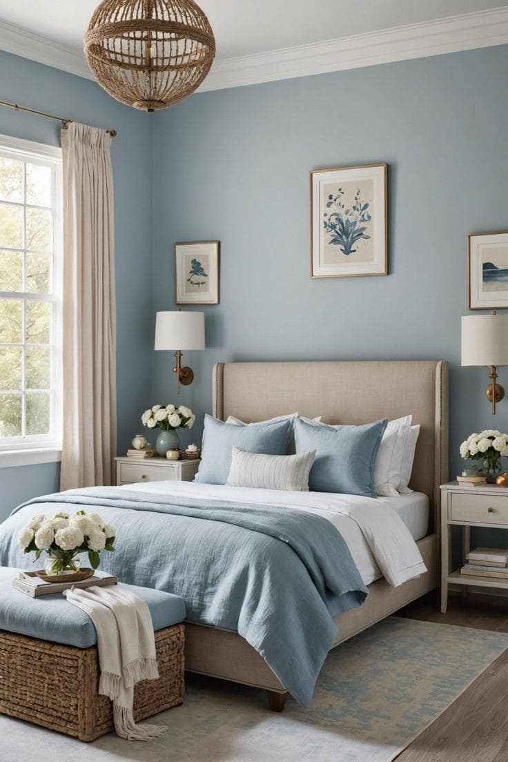 Elegant Blue Bedroom with Natural Charm