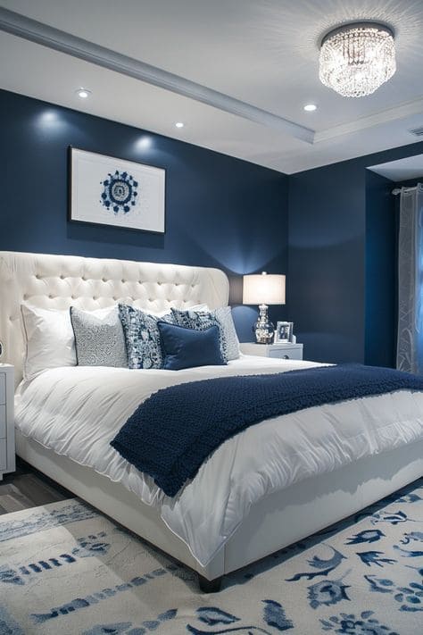 Elegant Dark Blue Bedroom Retreat