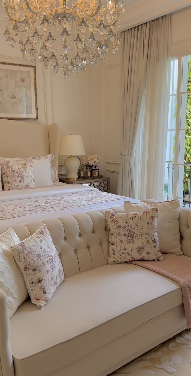 Elegant Floral Bedroom with Luxe Sofa