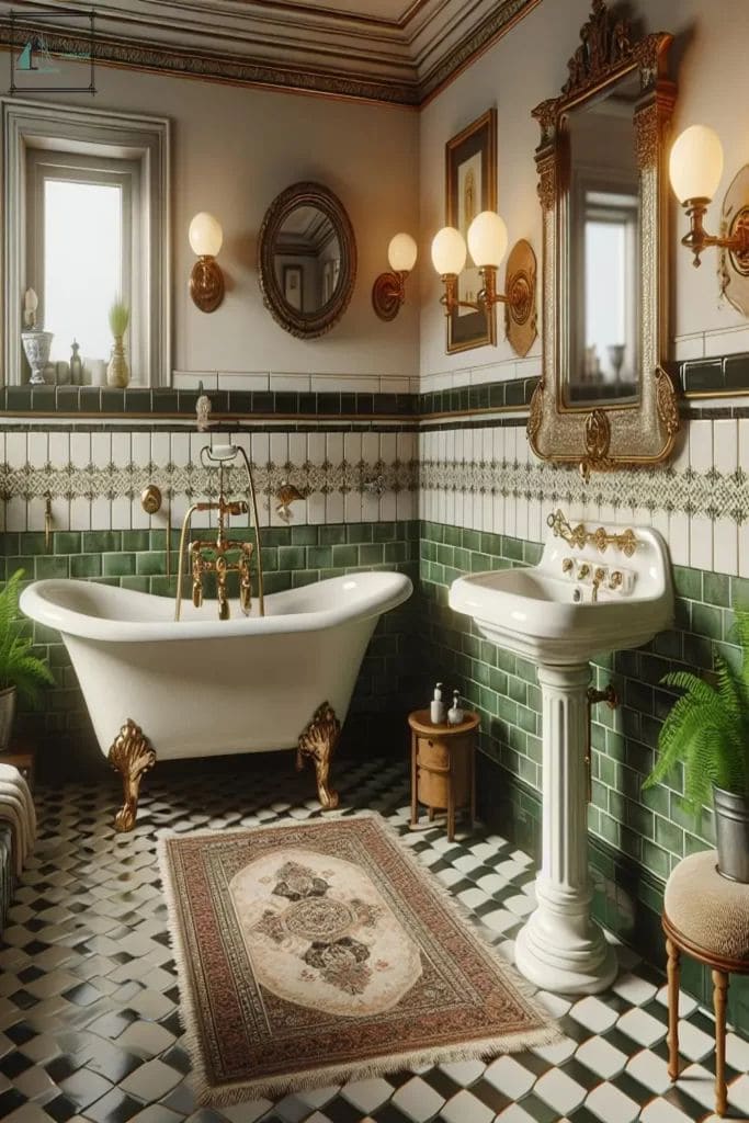 Elegant Green Tiles and Golden Accents