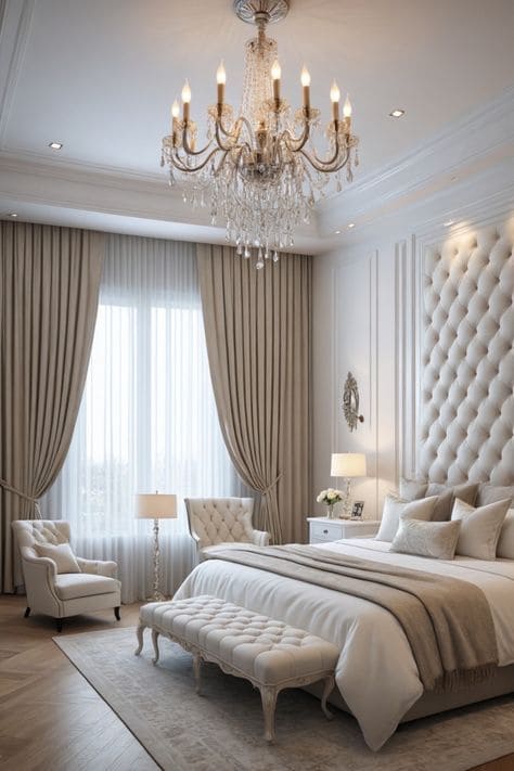 Elegant Ivory Bedroom with Luxe Sitting Area