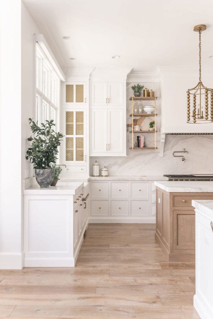 Elegant Marble and Brass White Kitchen