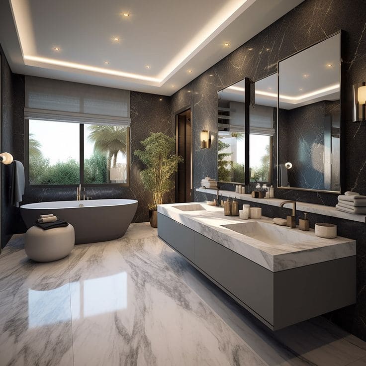 Elegant Marble and Matte Sanctuary Bathroom