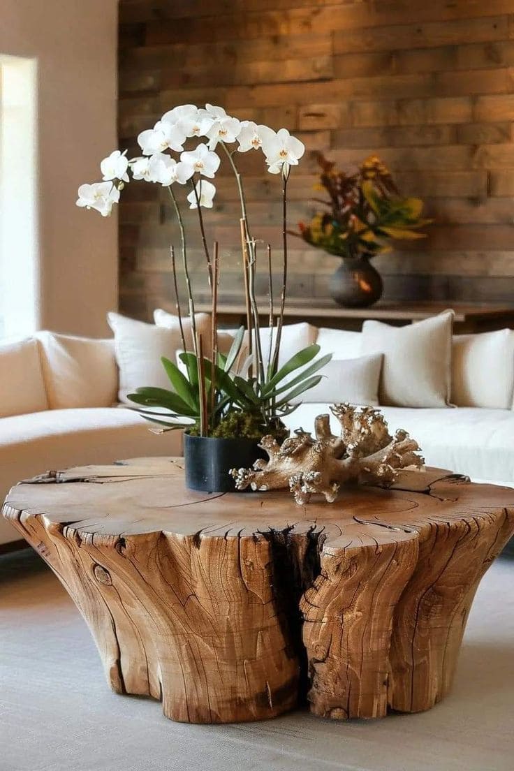 Elegant Natural Tree Stump Coffee Table