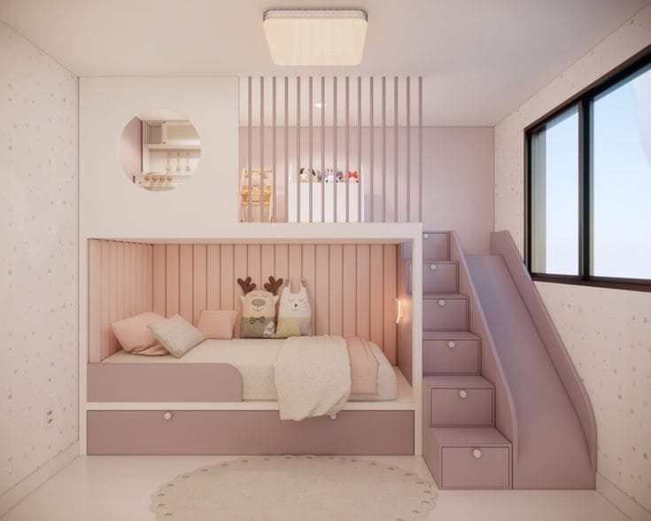 Elegant Pastel Bunk Bed with Slide