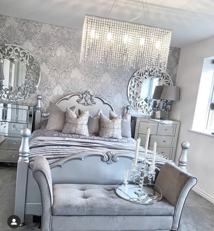 Elegant Silver Grey Bedroom with Vintage Charm