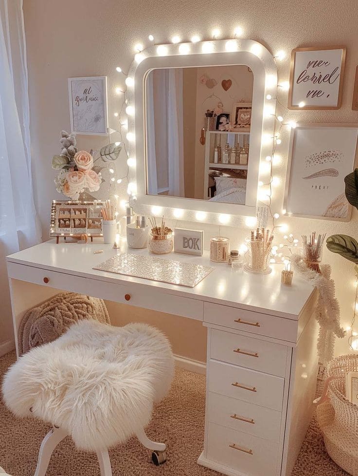 Elegant Vanity with Radiant Fairy Lights