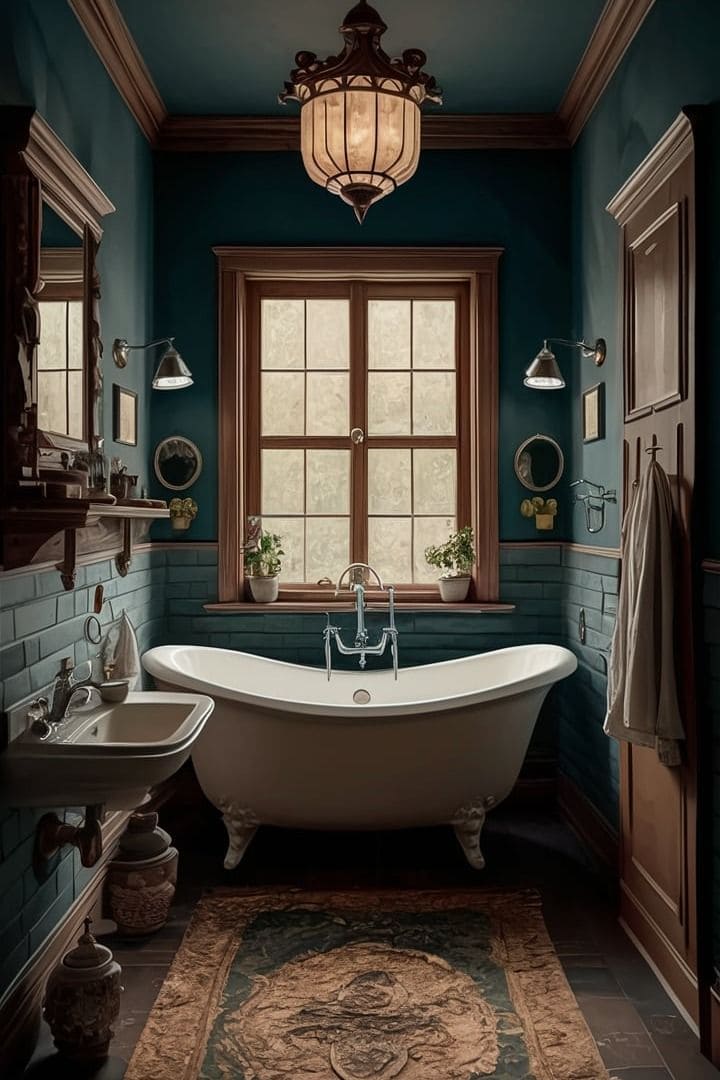 Elegant Vintage Bathroom with Deep Teal Accents