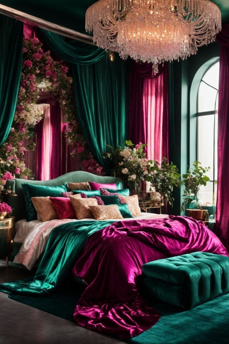 Emerald and Fuchsia Bedroom Elegance